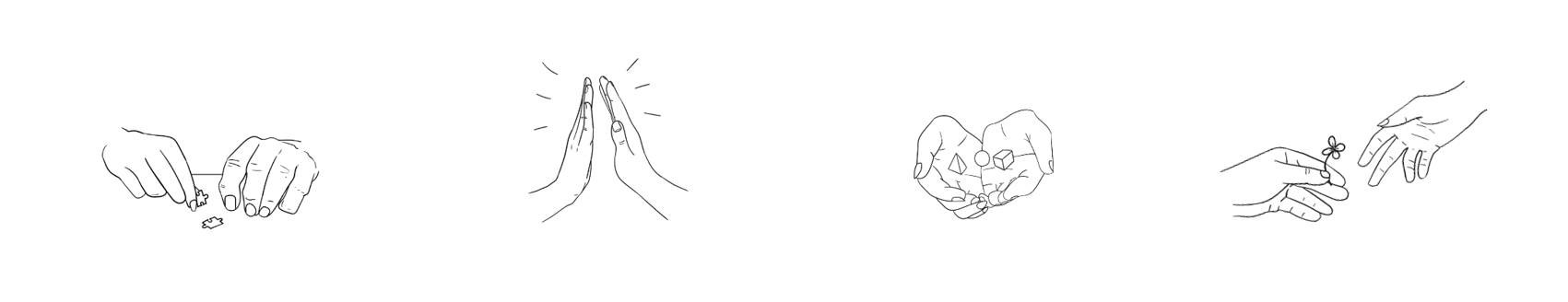 Bilden föreställer fyra par händer som symboliserar de fyra pedagogiska grundprinciperna.